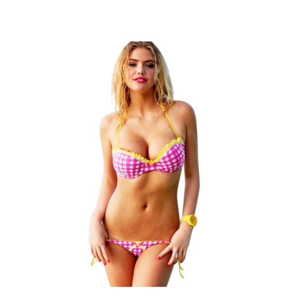 Beach Bunny Pink Gingham Bikini with Yellow Trim